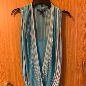 INC Blu and White Layered Sequin Tank/Blouse Sz M
